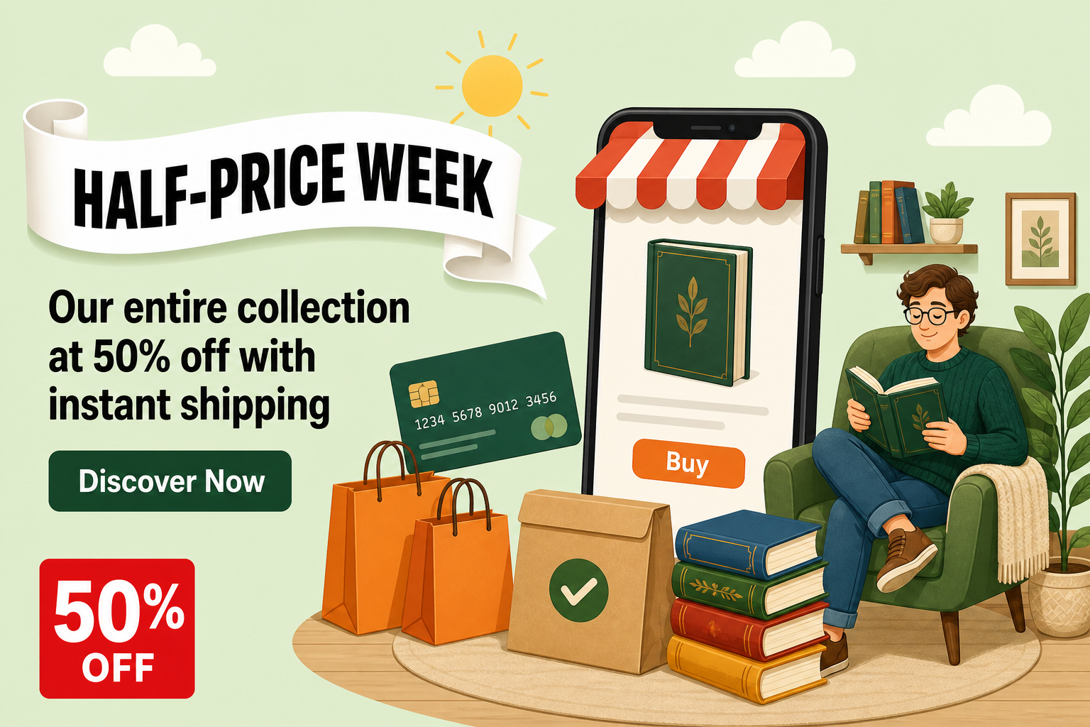 Our entire collection at 50% off — with instant shipping.